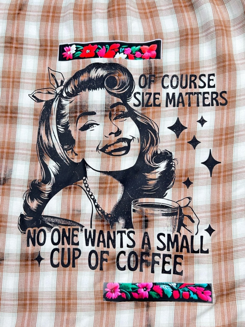 Lane Bryant Women Plaid Button Down 26/28 (size 4x) Custom Graphic Coffee Shirt - Picture 4 of 12